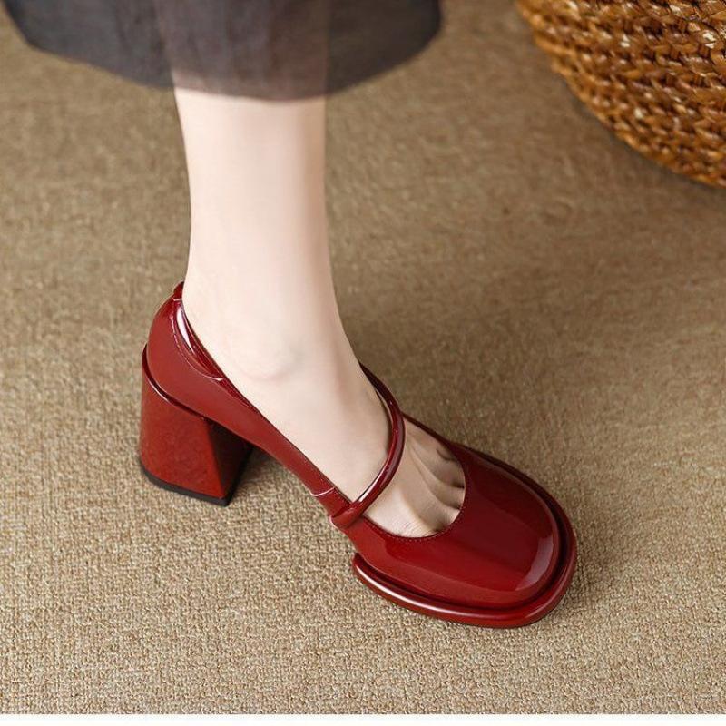 Французские туфли на высоком каблуке женские весна 2025 новые толстый каблук темперамент с юбкой нежные свадебные туфли туфли-лодочки