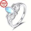 S925 Sterling Silver Moonstone Lotus Flower Rings for Women Simple Wedding Engagement Jewellery Gift
