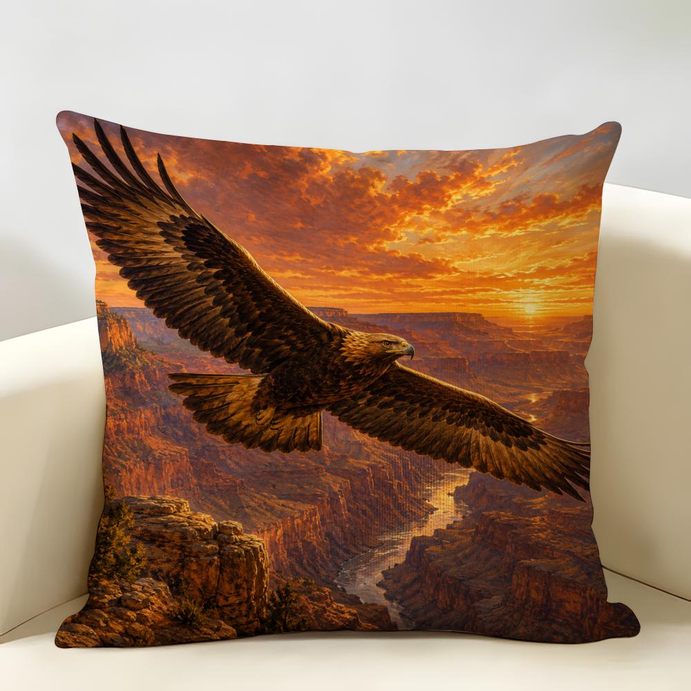 AMERICAN BALD EAGLE Wildlife Cushion Cover Durable Hypoallergenic Organic Linen Pillow Cover Short Size Washable SkinFriendly