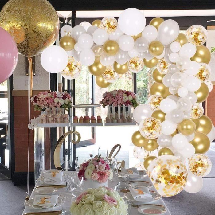 Arche Ballon - Décoration de fête - 102PCS - Blanc, Argent, Or - Ballons pour Noël, Mariage, Anniversaire