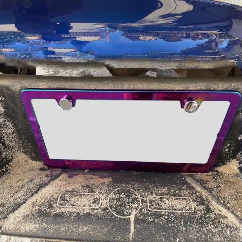 2 Pcs Stainless Universal US Model License Plate Frame Steel Front And Rear Metal Car License Plate Frame Label Cover Screw Cap License Plate Covers