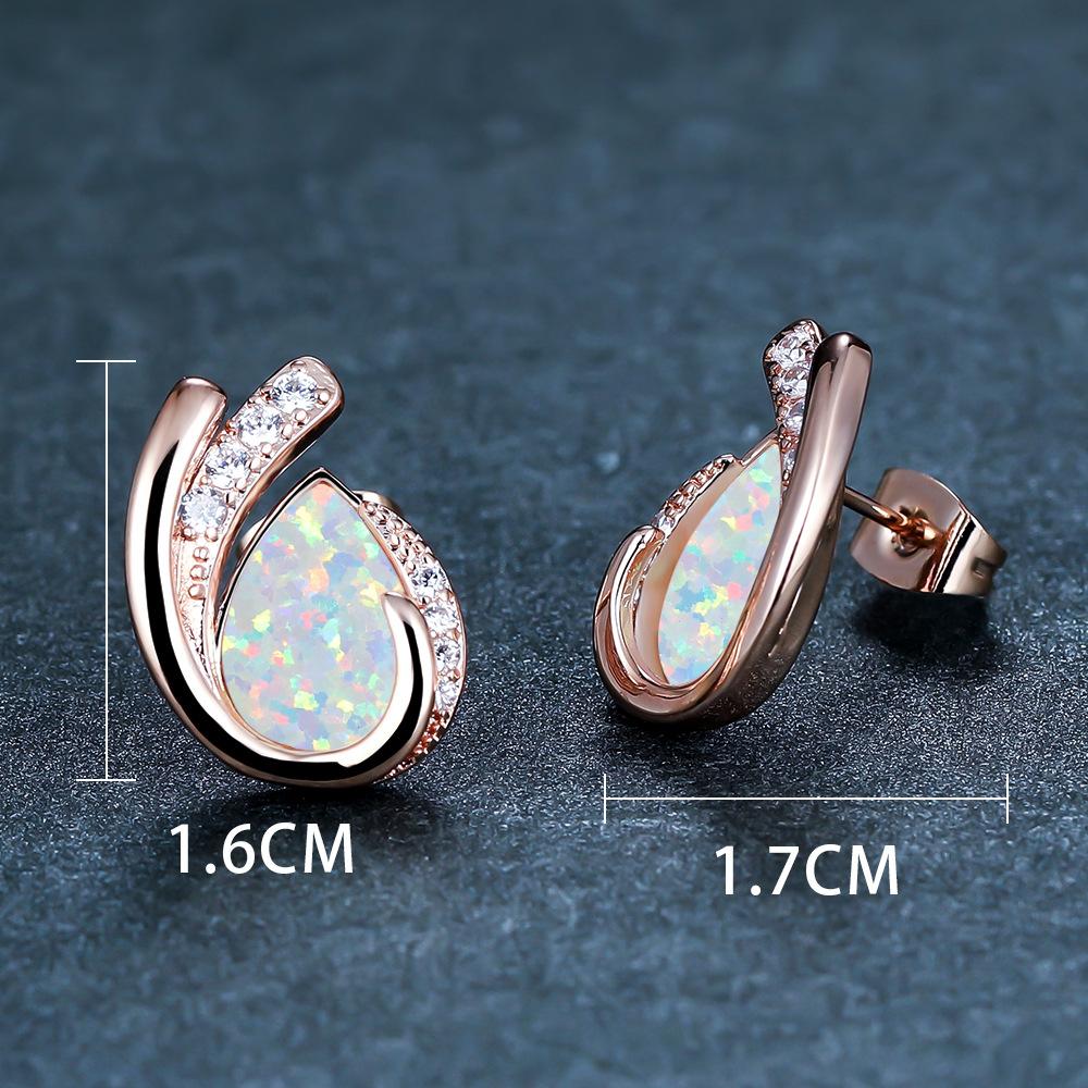 New Gold Rose Gold Water Droplet Blue and White Geometric Diamond Studded Womens Earrings