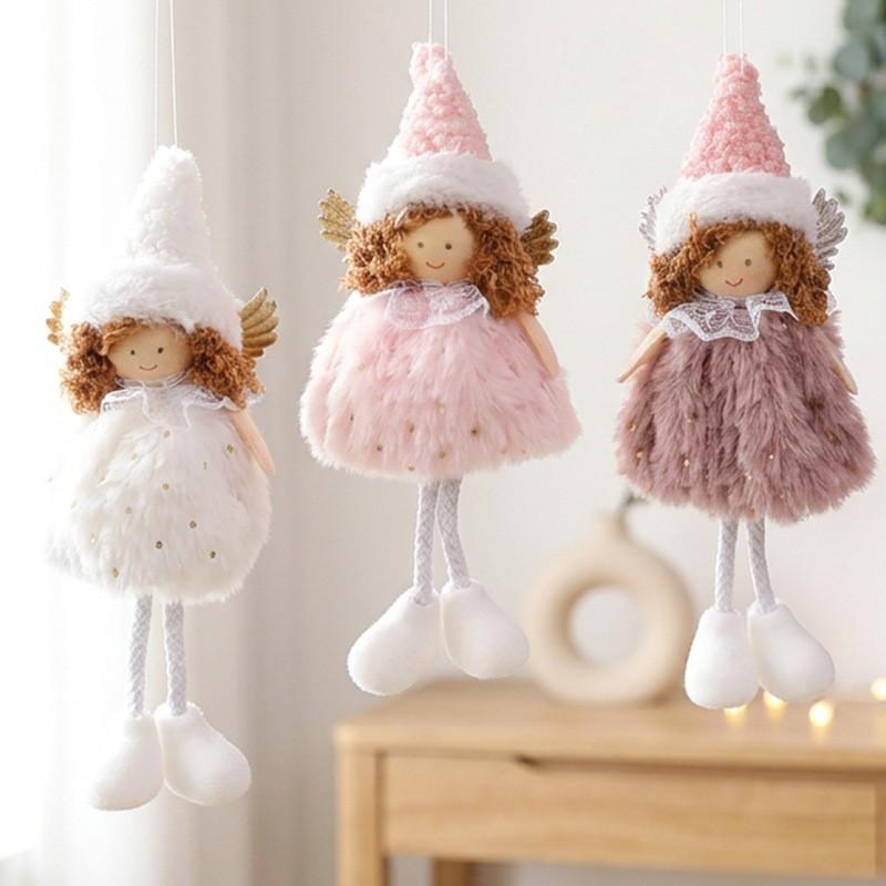 Christmas Angel Doll Ornament Hanging Decor Tree Home Holiday Gift White Pink Mauve Curly Hair