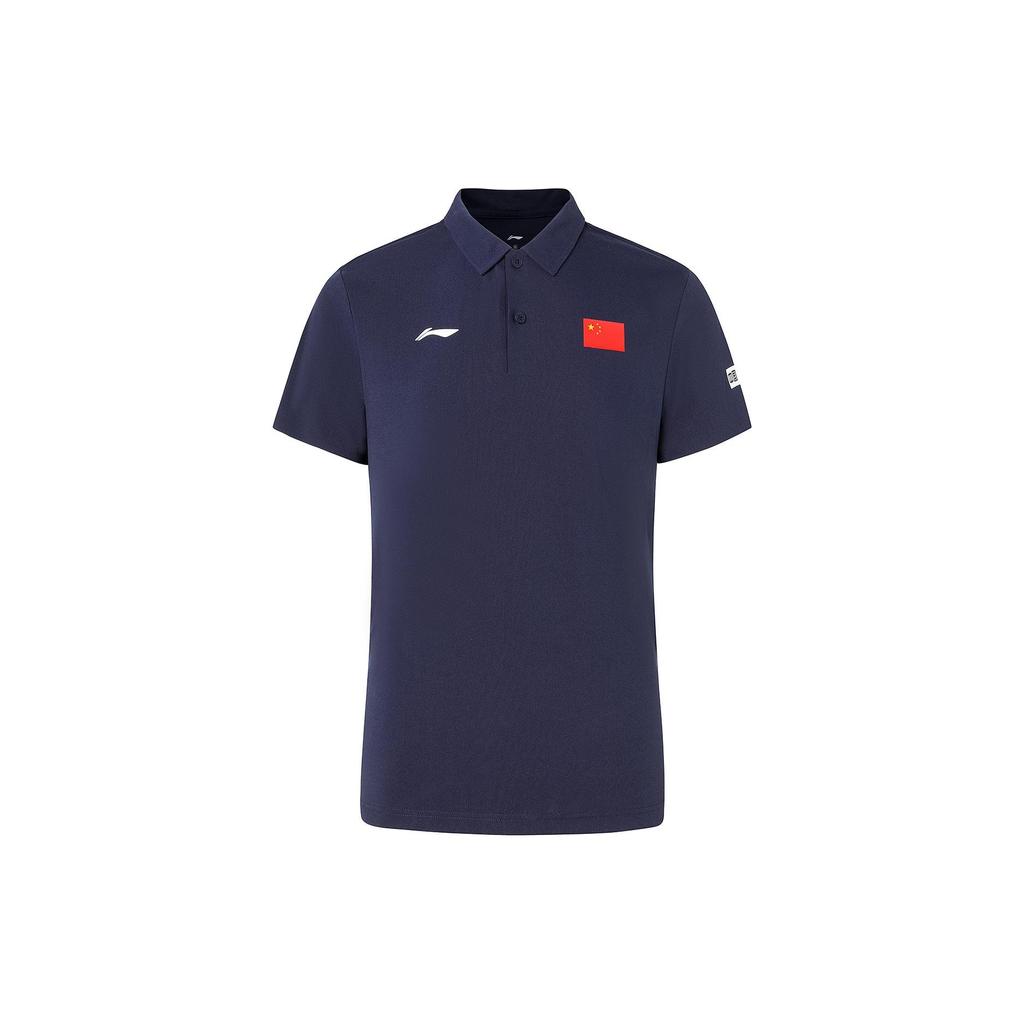 Мужская рубашка поло с коротким рукавом и принтом национального флага Li Ning, синяя APLS229-1