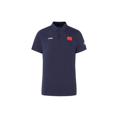Мужская рубашка поло с коротким рукавом и принтом национального флага Li Ning, синяя APLS229-1