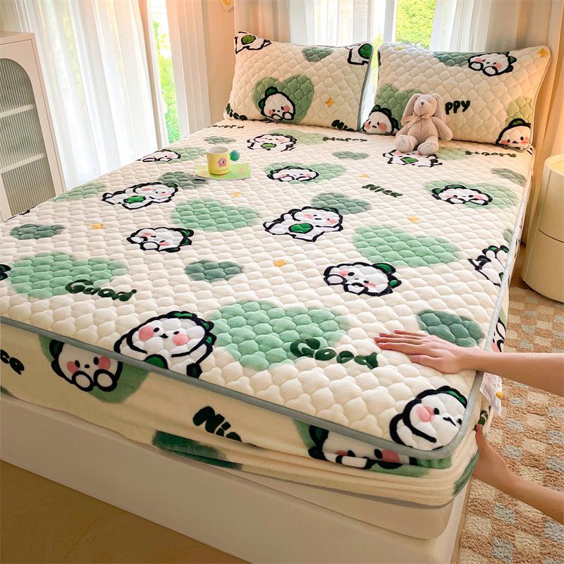 Утолщенный хлопковый чехол для кровати, односпальный чехол для кровати, коралловый бархат, молочный бархат, зимний матрас, нескользящий защитный чехол