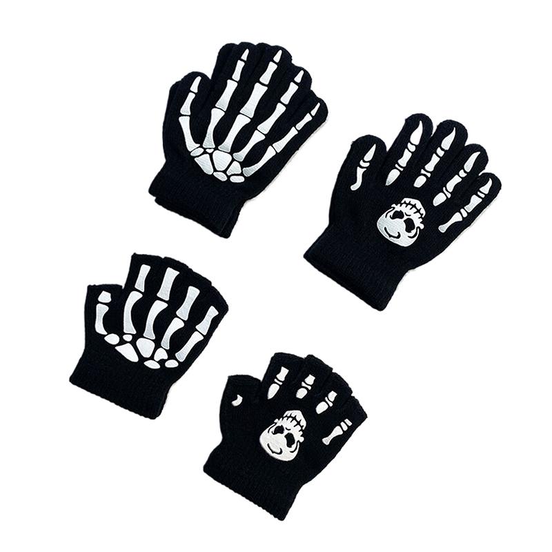 Модные Хэллоуин Скелет Призрак Перчатки Шляпа Креативные Светящиеся Полупалые Полностью Пальцевые Принт Теплые Дышащие Перчатки Подарки