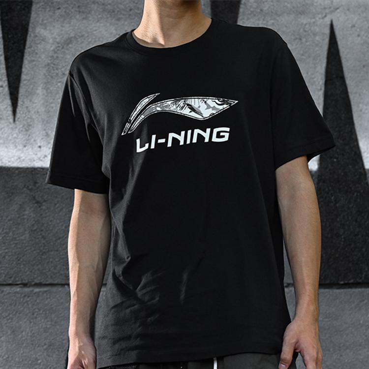 Футболка с коротким рукавом и круглым вырезом с логотипом LiNing, мужские топы, цвет черный AHSP897-5