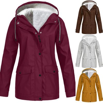 Женский однотонный плюшевый дождевик на открытом воздухе больших размеров, плащ с капюшоном, ветрозащитная куртка, пальто