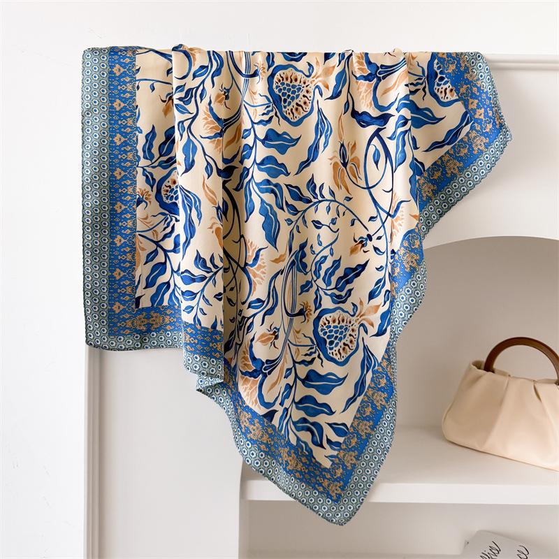 Сладкий весенне-летний квадратный шелковый шарф с цветочным принтом, повседневный элегантный тонкий дышащий шарф для женщин, ветрозащитная повязка на голову, подарки