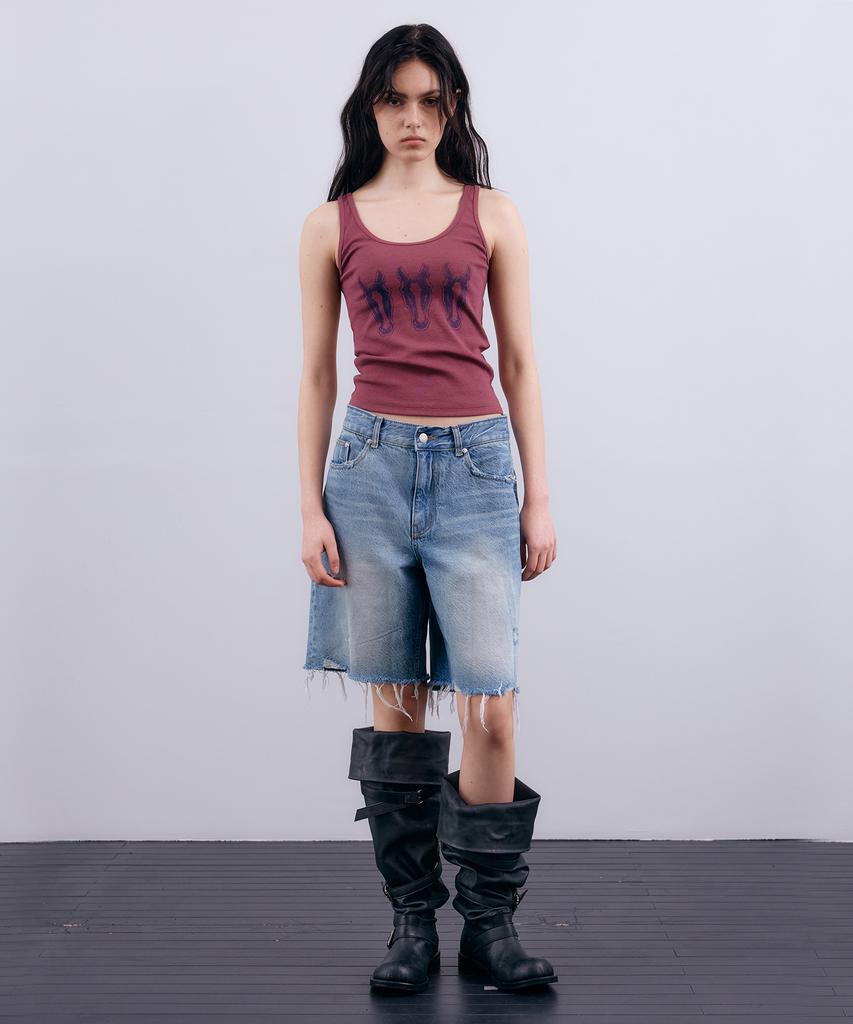 NUAKLE (W) Cut Edge Half Denim_Blue