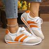 Women's Lightweight Sports Shoes - White and Orange Embellished Lace Up Shoes, Breathable Fitness Shoes -All Season Cushioned Bottom Anti Slip Outsole