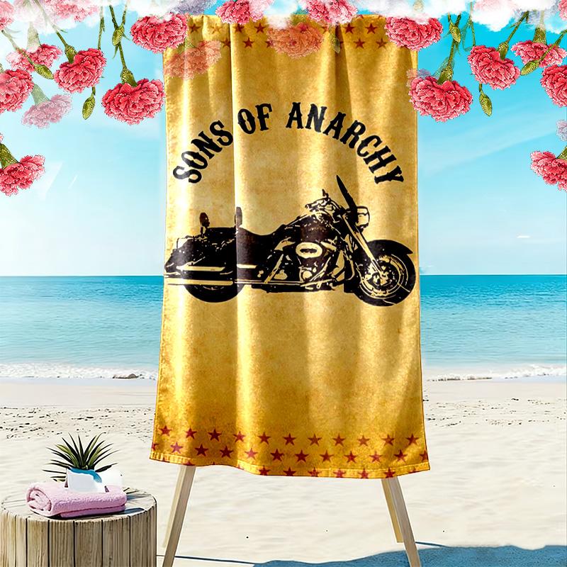 Rebellion Wheels: Sons Anarchy beach towel Beach towel for vacation photos Outdoor camping seaside swim Absorbent bath towel Comfort printing Fashion