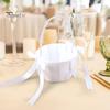 Wedding Flower Girl Basket Satin Bowknot White Basket with Faux Pearl Handle Hand Held Wedding Basket for Ceremony Party Decor
