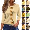 3/4 Length Sleeve Womens Tops Floral Print Vintage Fashion Casual Loose With Round Neck Plus Size Shirts