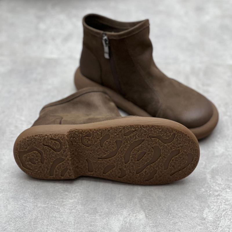 Johnature Короткие сапоги из натуральной кожи ручной работы в стиле ретро с круглым носком, повседневные однотонные универсальные женские ботинки на мягкой подошве