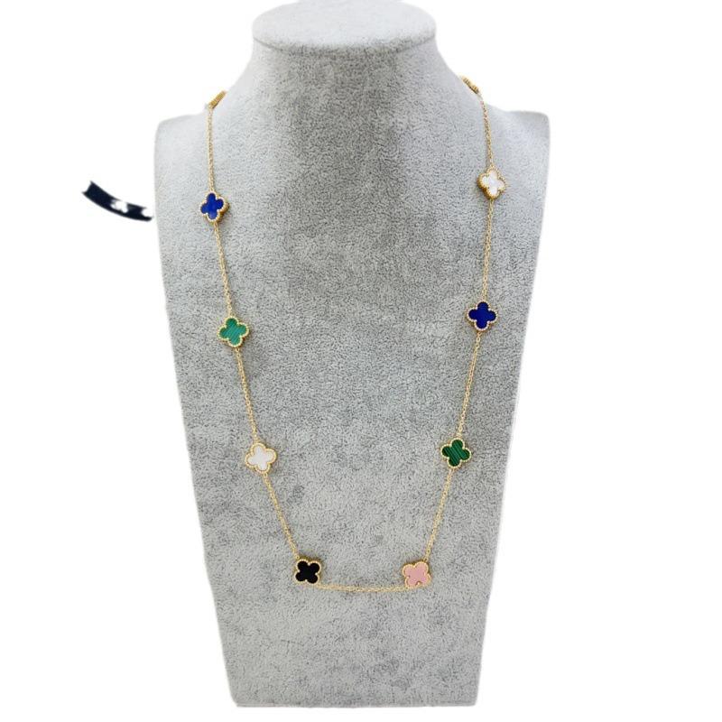 Титановая сталь, золото, 10 цветов клевера, двустороннее ожерелье для женщин, цепочка на ключицу, свитер, цепочка, ювелирные изделия