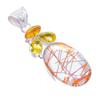 Orange Rutile Quartz, Citrine 925 Sterling Silver Jewelry Pendant 2.4"  AH-3272