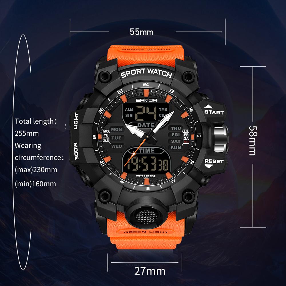 SANDA Спортивные военные мужские часы, роскошные часы с двойным дисплеем, водонепроницаемые кварцевые наручные часы 50 м для мужчин