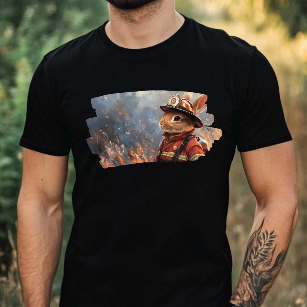 T-Shirt Herren Hase als Feuerwehrmann Motiv Baumwolle Größe XS bis 5XL