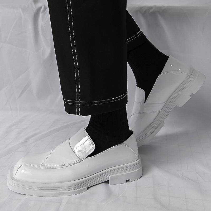 Модные Роскошные Ретро Дизайнерские Белые Туфли с Квадратным Носком на Толстой Подошве для Увеличения Роста для Мужчин Формальные Свадебные Выпускные Платья Для Выступлений Лоферы