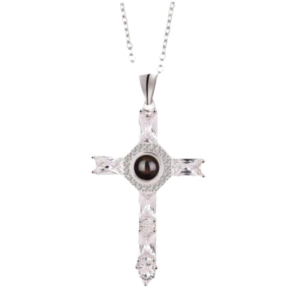 Summer Cross Inlaid Diamond Letter Necklace for Women - Custom Picture Projection Jewelry Accessory