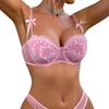 Pink lace embroidered French bra women's gathered small breasts show big European and American pure desire underwear sexy breathable bra