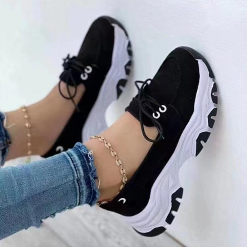 Women's Lace-up Flat Casual Sneakers Round Toe Thick Heel Autumn Sneakers Fashion Casual Platform Non-slip Shoes Plus Size 43