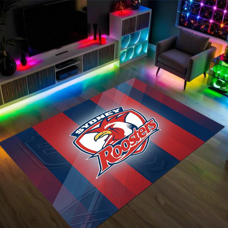 Sydney Roosters Design Crystal Velvet Carpet Cozy Non?Slip Printed Rug For Bedroom Living Room Entrance