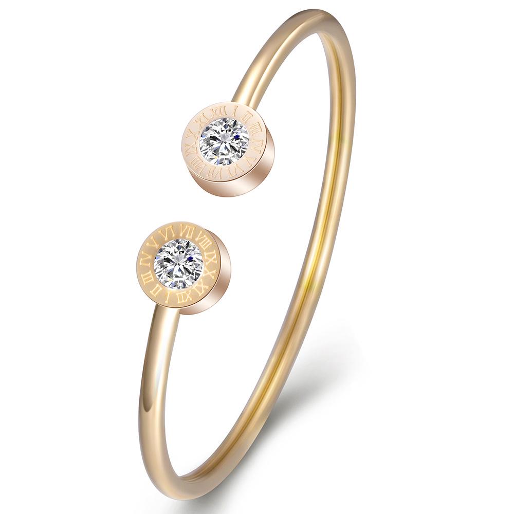 Цифровой браслет из титановой стали Женский браслет с регулируемым отверстием C-образный браслет с инкрустацией цирконом