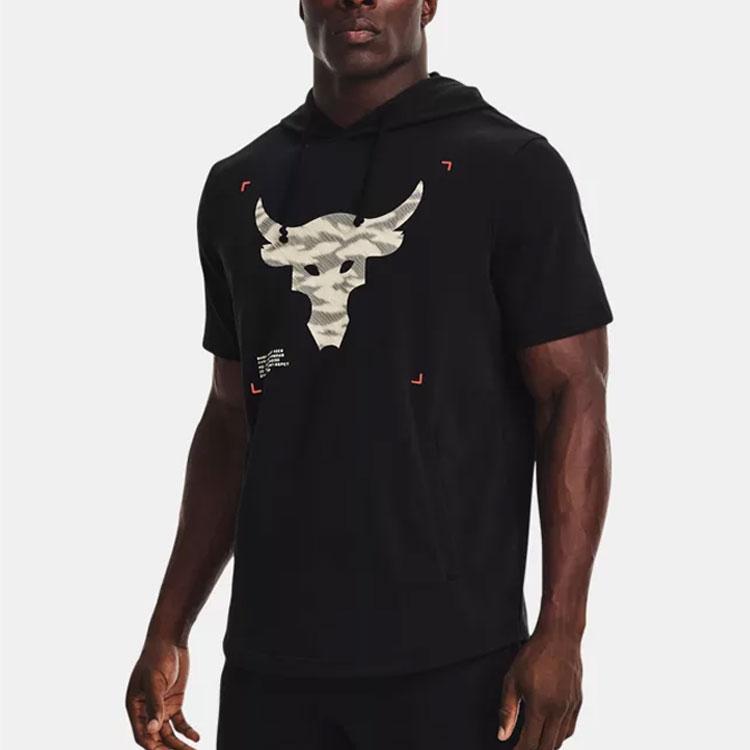Under Armour Футболка Project Rock Contrast с капюшоном и короткими рукавами для тренировок, мужские топы, черные 1370465-001