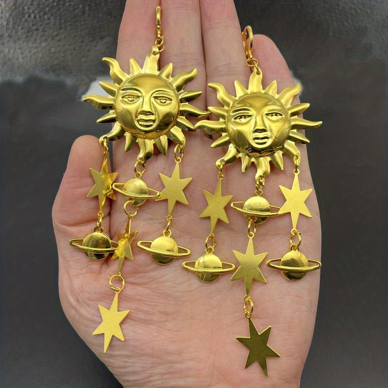 Золотые/серебристые серьги с подвесками в виде солнца, звезды и планеты, элегантный стиль, креативный подарок для женщин и девочек, на каждый день, на каждый день