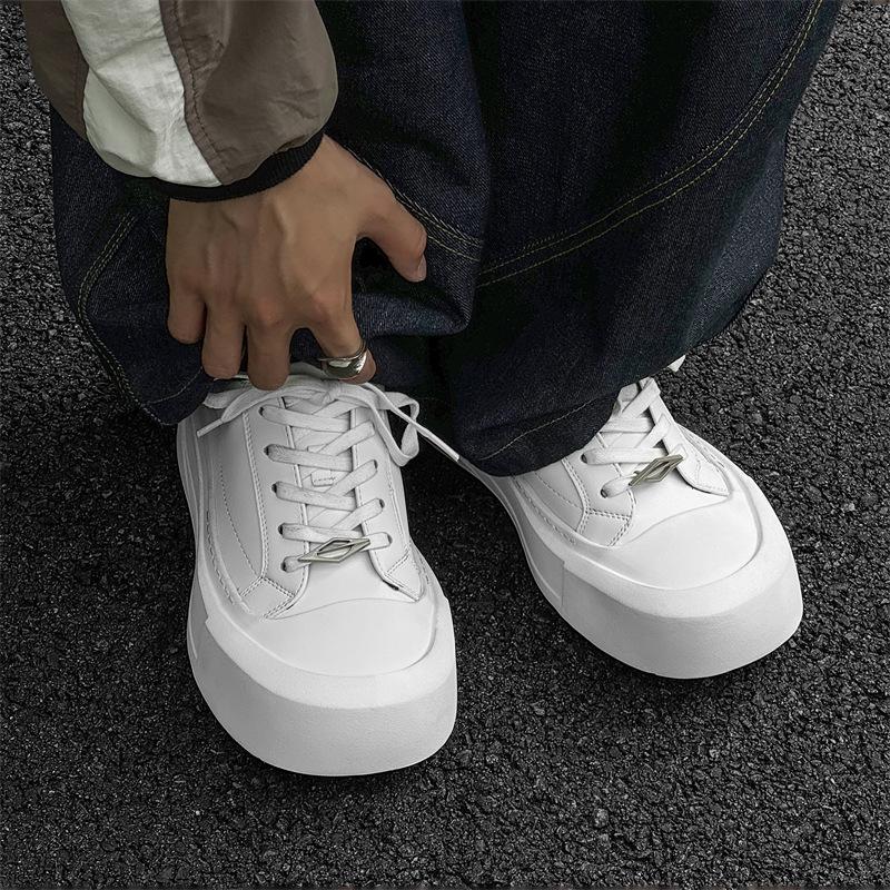 Пара дерби с круглым носком, толстая подошва, повседневная обувь для скейтбординга, мужские и женские белые туфли, черный тренд 66642-M