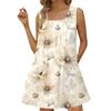 Женское модное повседневное платье без рукавов с квадратным вырезом, плиссированное платье-майка, пляжные платья с принтом