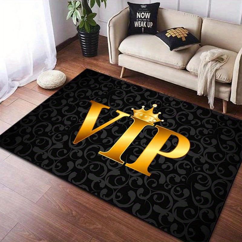 Роскошный 3D VIP ковер - Нескользящий полиэстер, Черно-золотая VIP корона, Идеально подходит для патио, гостиной, спальни