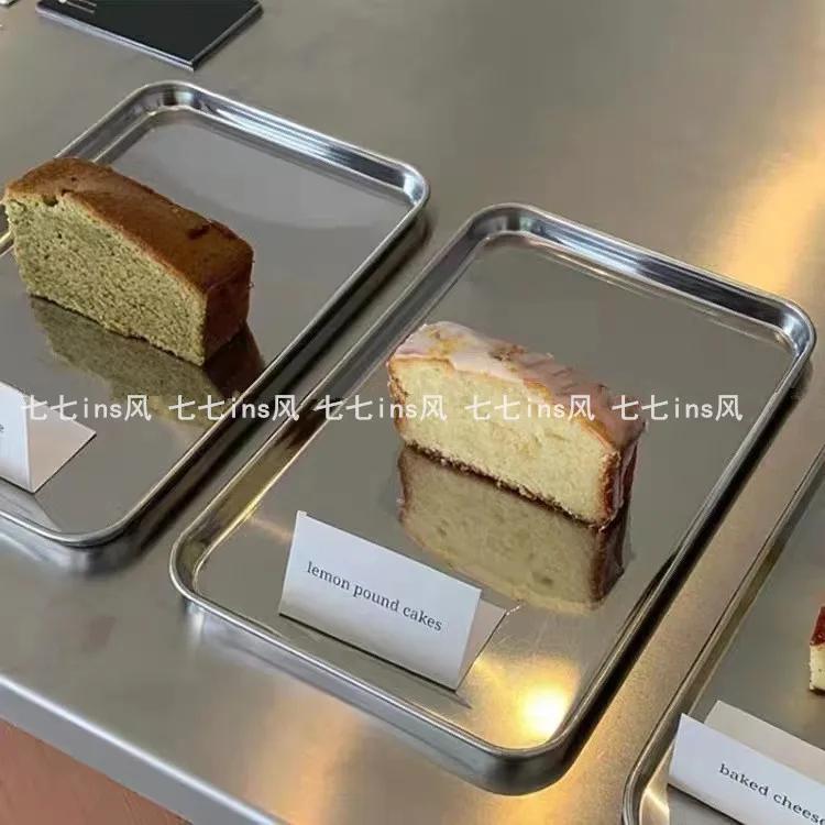 Nordic Stainless Steel Rectangular Coffee Shop Pallet Storage Disk Net Snack Cake Dish Dining Dessert Plate Kitchen Dish Tray