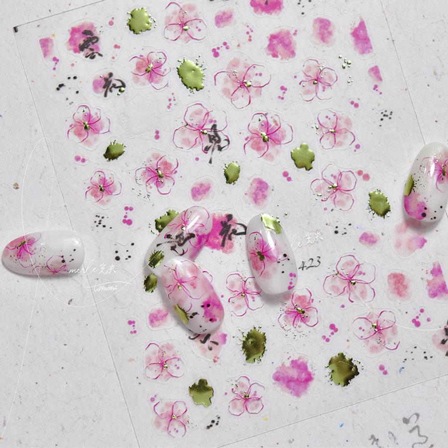 1pcs 5D Rabbit Nail Stickers Cartoon Pink Blue Flower Adhesive Nail Art Decorations Decals Slider DIY