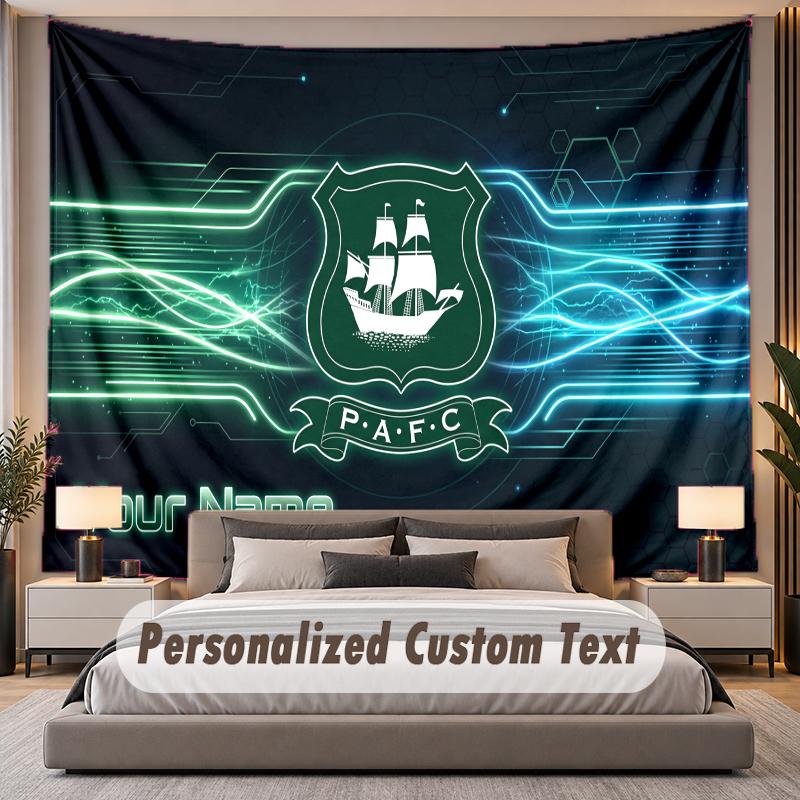 Custom Name Text Tapestry Plymouth Argyle FC Personalized Polyester Wall Tapestry For Bedroom And Room