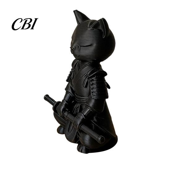 Small Stable Cat Model 3D Printed Knight Figurine, Meditating Desk Decor with Zen Warrior Pose, Artistic Collectible Minimalist Frosted Animal