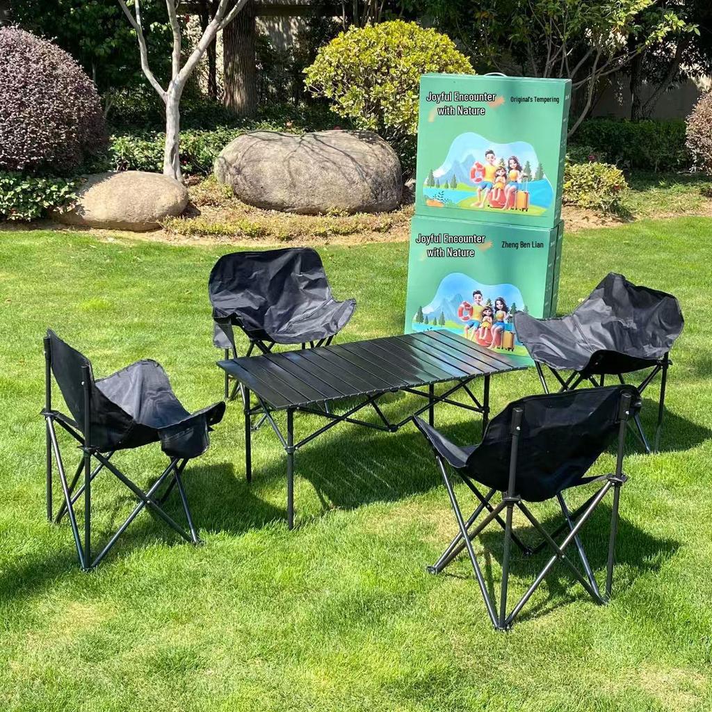 Five-Piece Portable Moon Chair and Folding Table Set for Camping