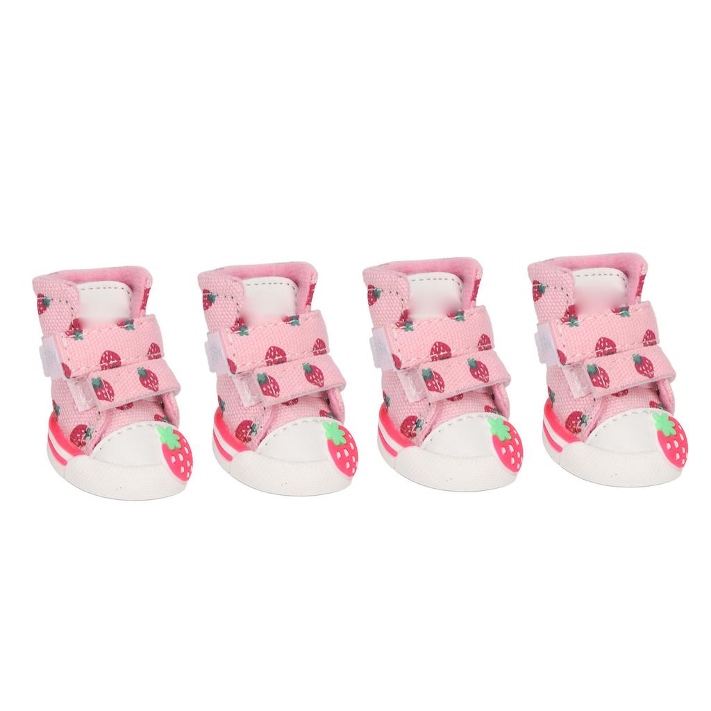 Обувь для собак Нескользящие дышащие парусиновые милые ботинки для маленьких собак с клубничным принтом Тедди Бишон