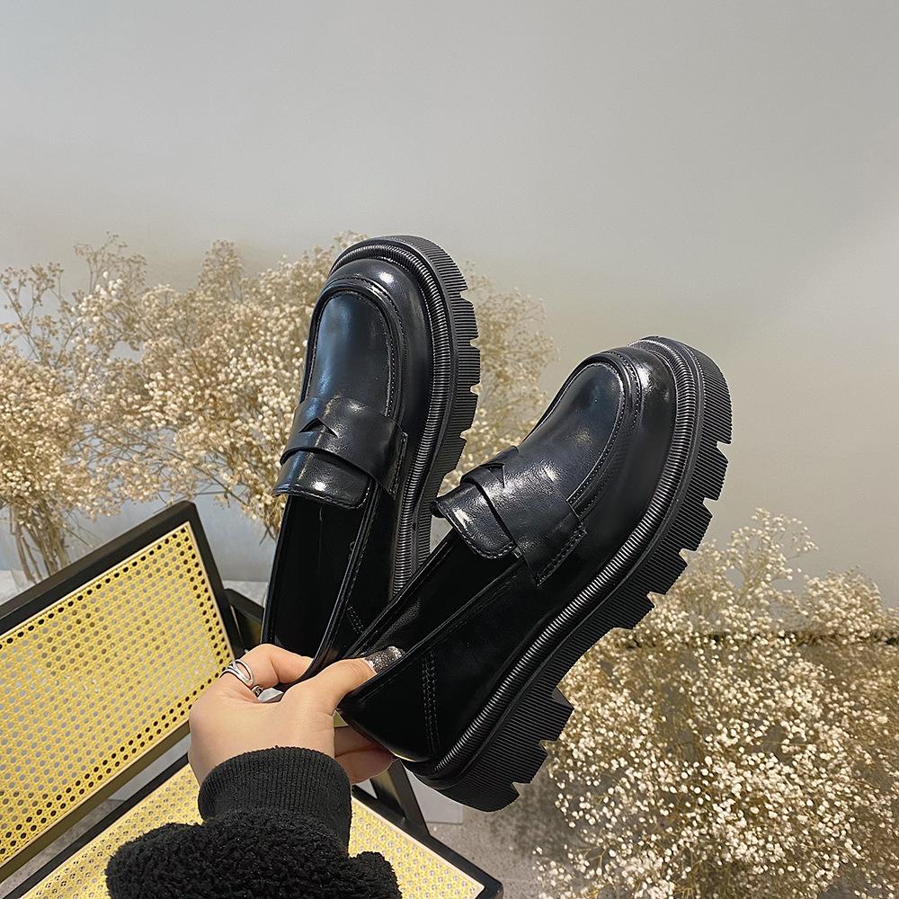 Lefu Shoes Женские туфли 2024 года, стильные кожаные туфли на толстой подошве, толстый каблук, одна нога, винтажные черные женские туфли в британском стиле