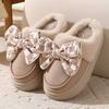 Women's Warm Home Slippers Cute Autumn Winter New Arrival Bow Thick Plush Non-Slip Soft Slippers Bedroom Platform Ladies Slides