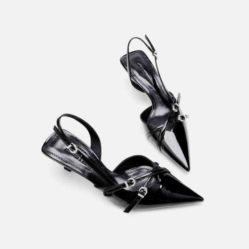 The New Women's Shoes Are Versatile Featuring A One-shoulder Buckle Pointed Toe Cutout Thin-heeled Flip-flops
