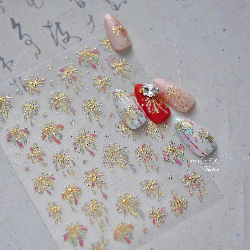 Наклейки для ногтей Tomoni & Moshil в китайском стиле с золотым тиснением: Сказочные жемчужные фейерверки-украшения
