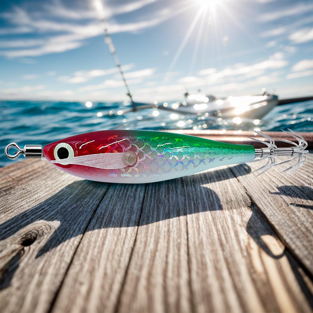 3-1 шт. Крючок для кальмаров, Рыболовная приманка, Светящаяся 8 см 9,5 г, Искусственная приманка для осьминога, Деревянная креветка, Каракатица, Твердая приманка, Морская снасть