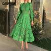 Retro Style Waist Embroidery Swing Dress Spring and Autumn Fashion Bubble Sleeve Dress Women's Medium Long Dress