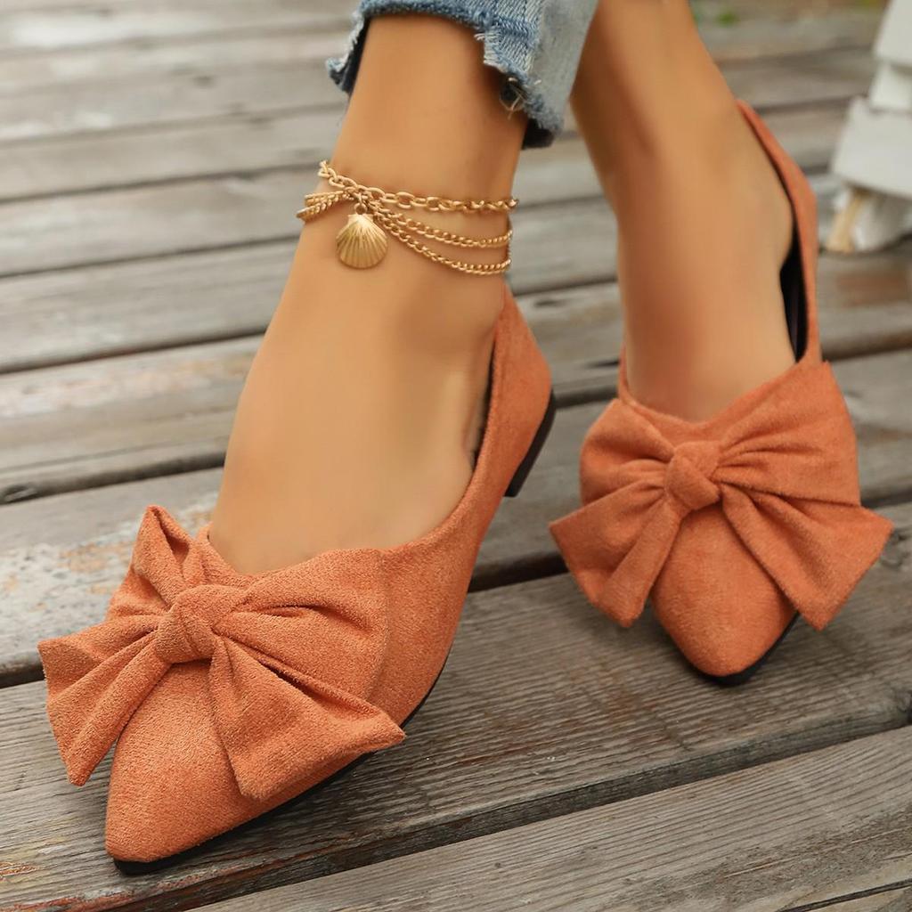 2024 Autumn Women's Plus Size Bow Pointed Toe Loafers - Flat European & American Casual Shoes