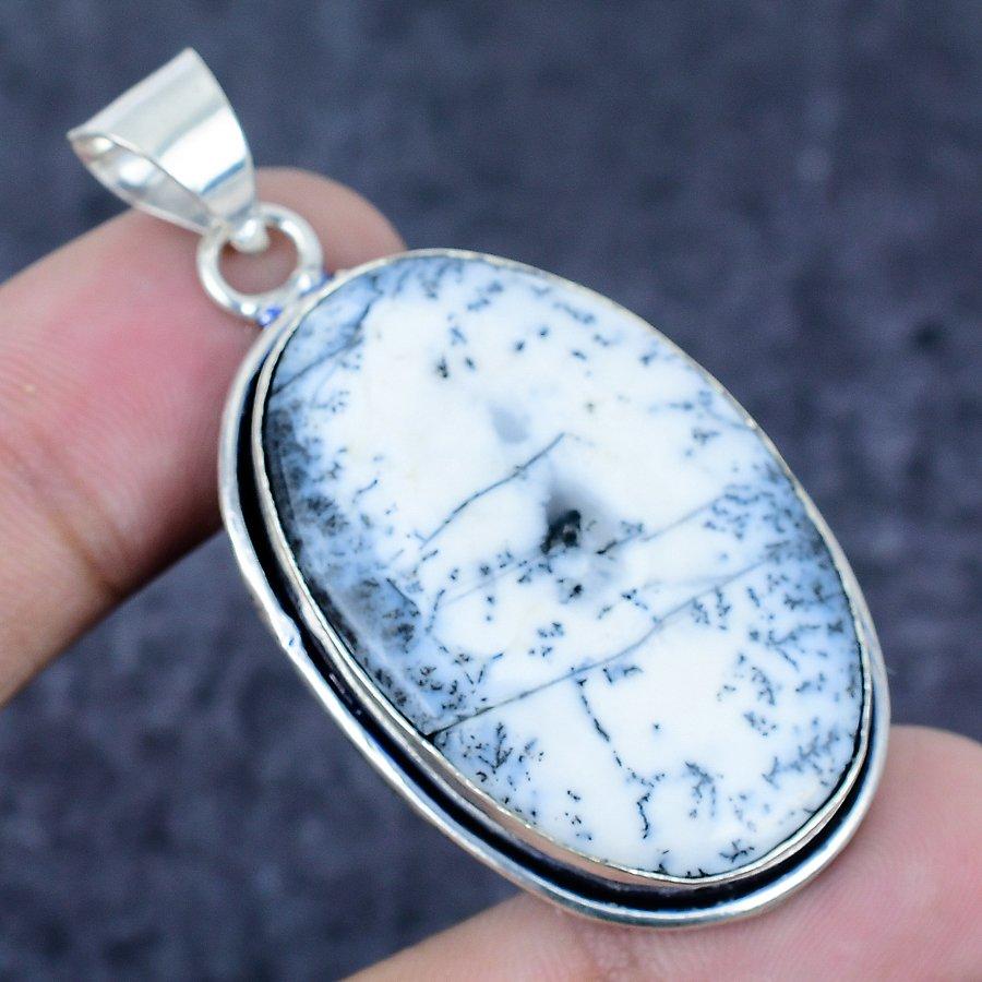 Natural Dendrite Opal Gemstone 925 Sterling Silver Jewelry Pendant 2.21" O0u85