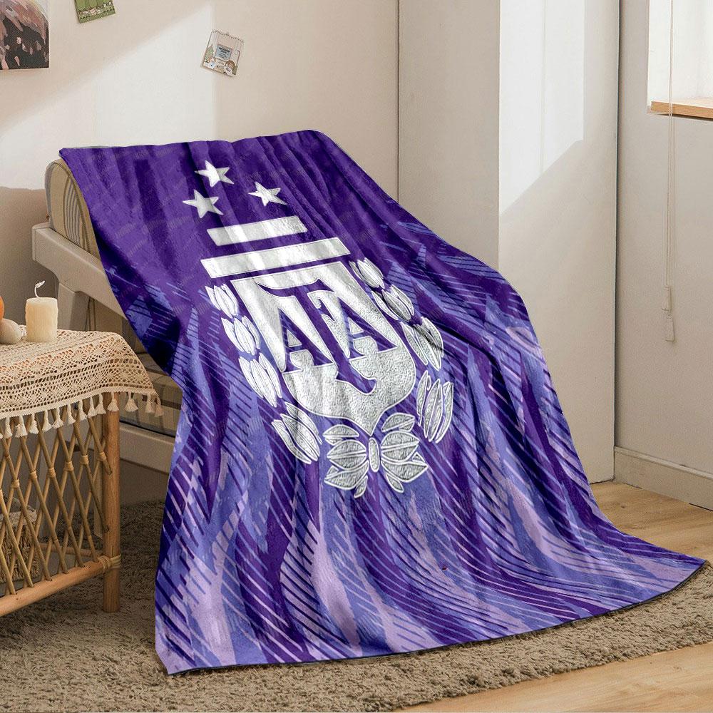 A stylized emblem with "AFA," stars, laurels, and abstract purple patterns. for all seasons blanket lunch break throw gift